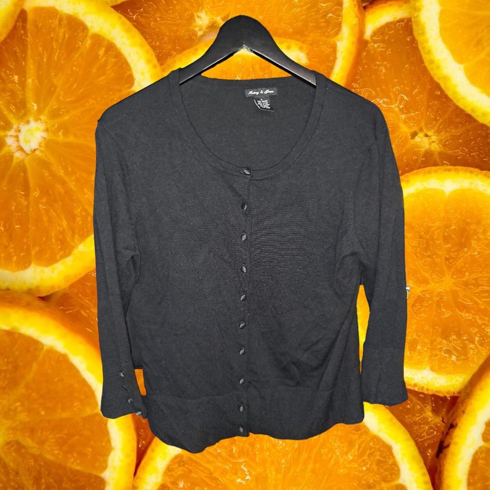 Y2K Audrey & Grace Black Button Up Cardigan with Buttons on Sleeve Size Large